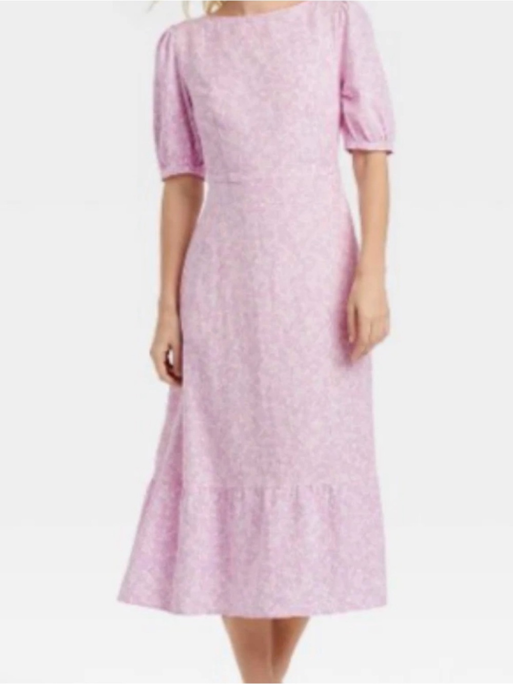Who What Wear Pink Floral Midi Dress with Puff Sleeves